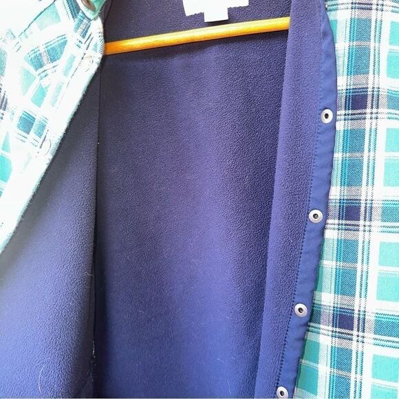 Orvis Fleece Lined Plaid Flannel Shirt Jacket Sea Glass Snaps Pockets sz S - Picture 7 of 8